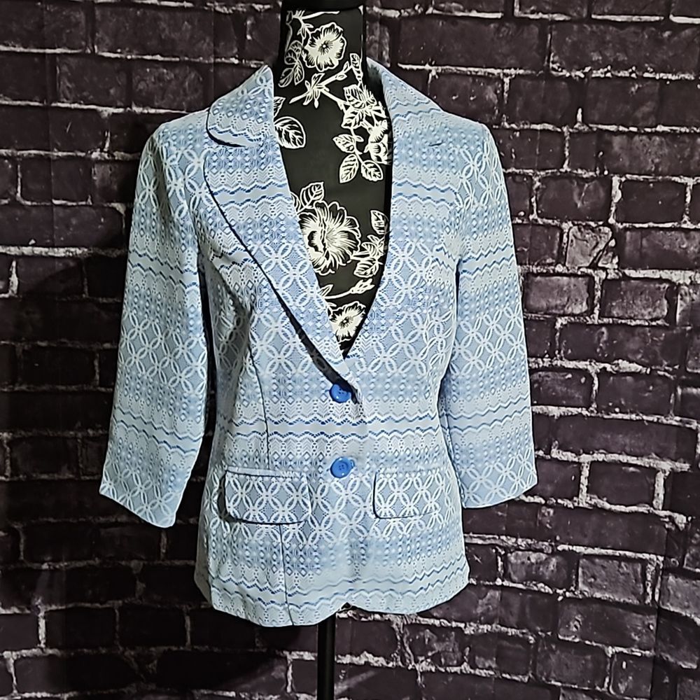 Cato Blue & White Lace Overlay Blazer size Med NWOT
